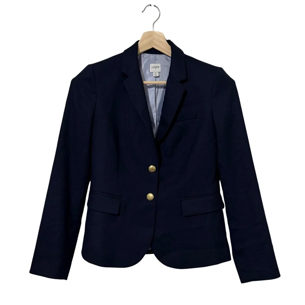 J. Crew Navy Blue Original Schoolboy Gold Button Wool Blend Blazer Jacket 2‎